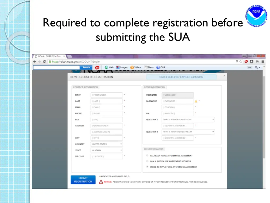 required to complete registration before