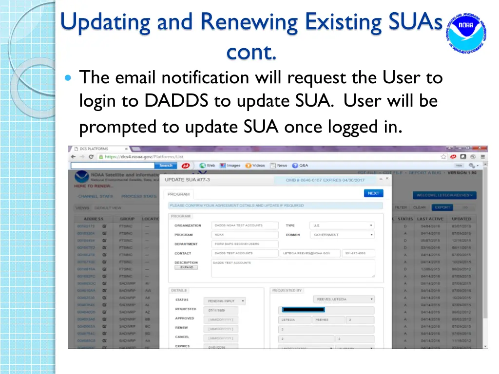 updating and renewing existing suas cont