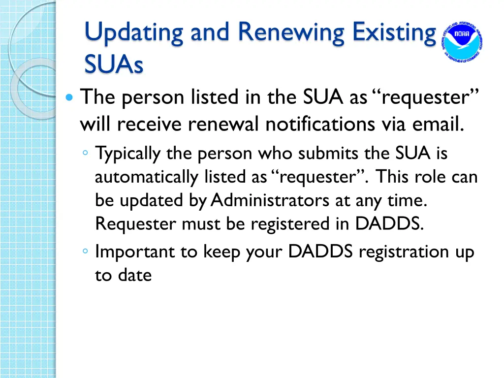 updating and renewing existing suas the person