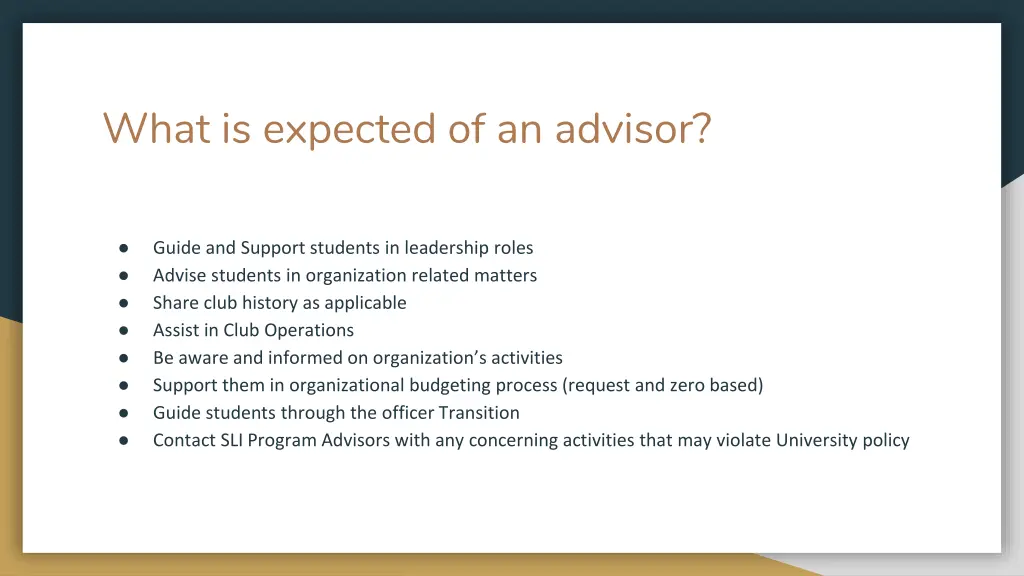 what is expected of an advisor