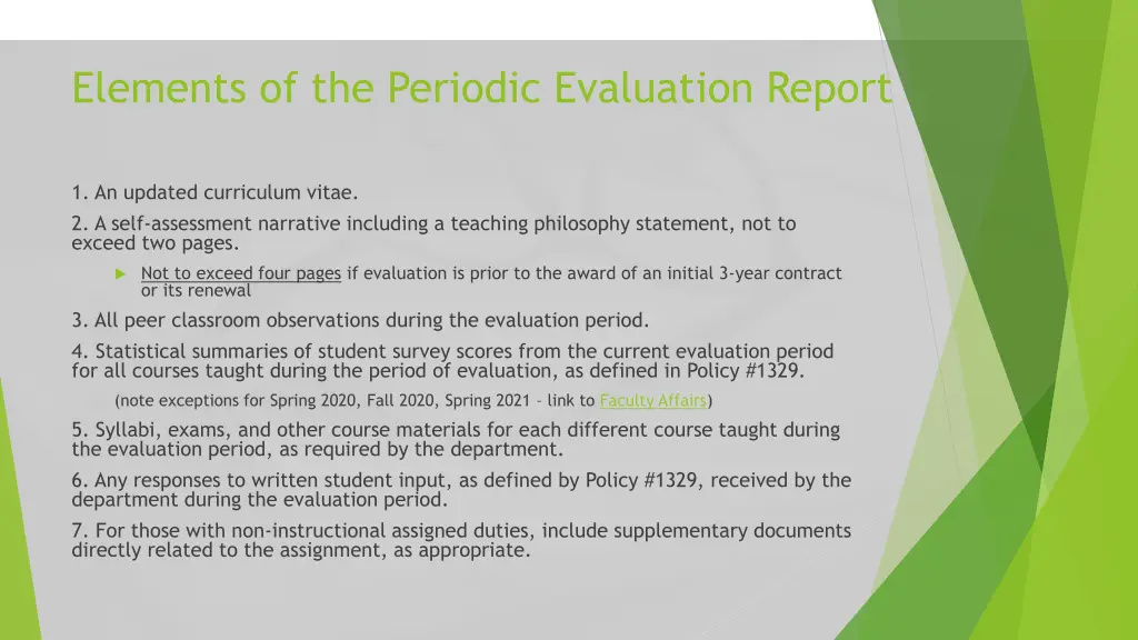 elements of the periodic evaluation report