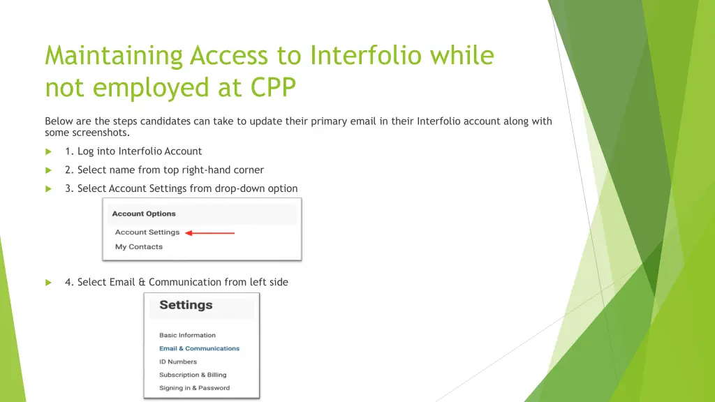 maintaining access to interfolio while