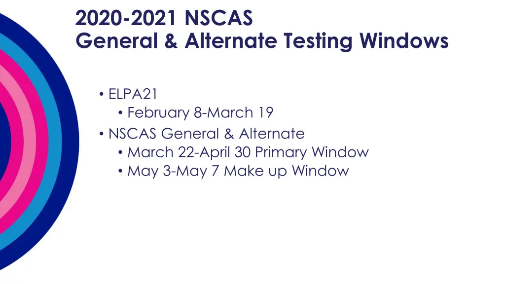 2020 2021 nscas general alternate testing windows