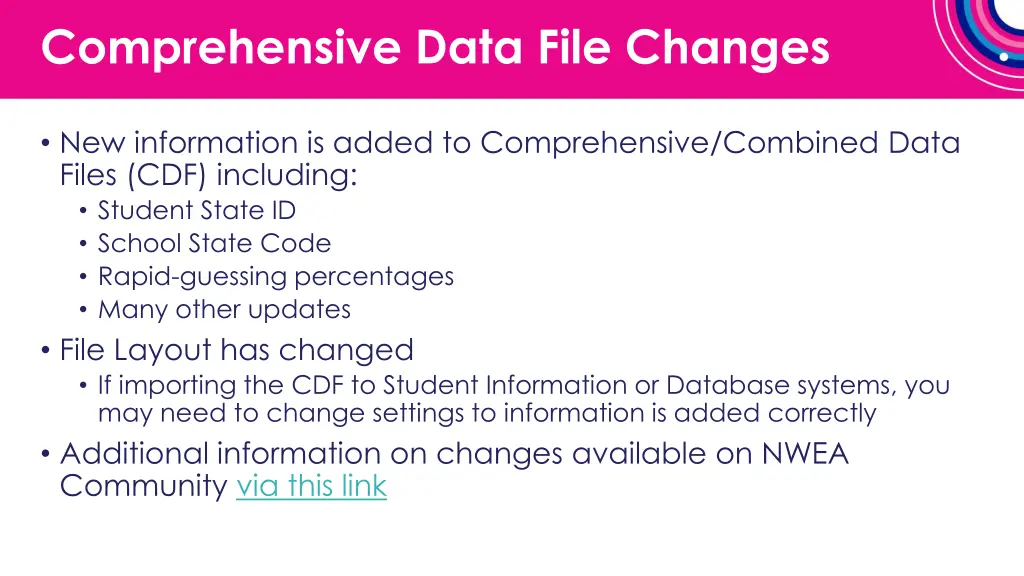 comprehensive data file changes