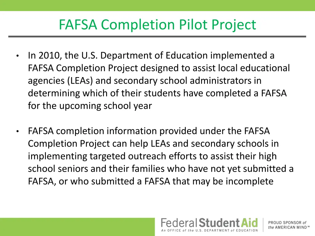 fafsa completion pilot project 1