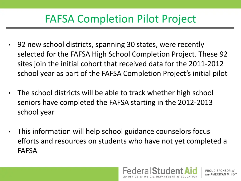 fafsa completion pilot project 2