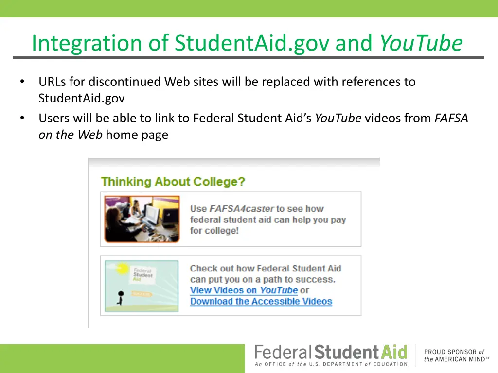 integration of studentaid gov and youtube