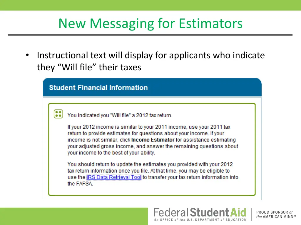 new messaging for estimators