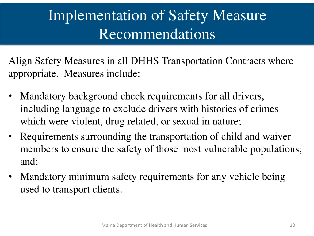 implementation of safety measure recommendations