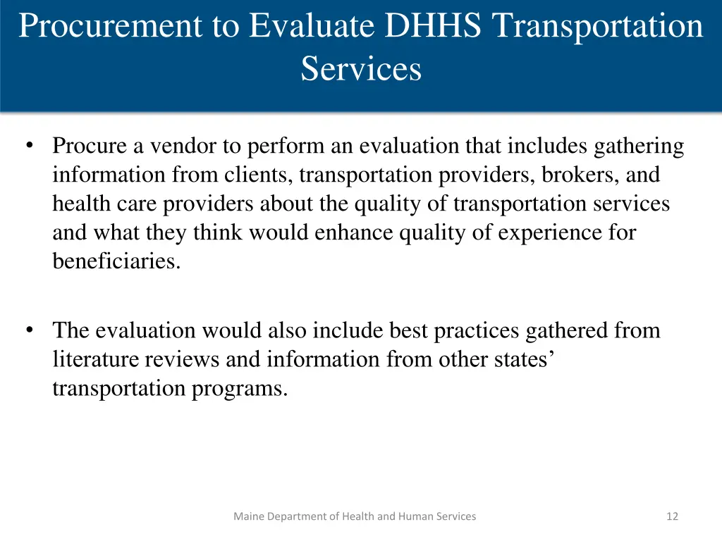 procurement to evaluate dhhs transportation