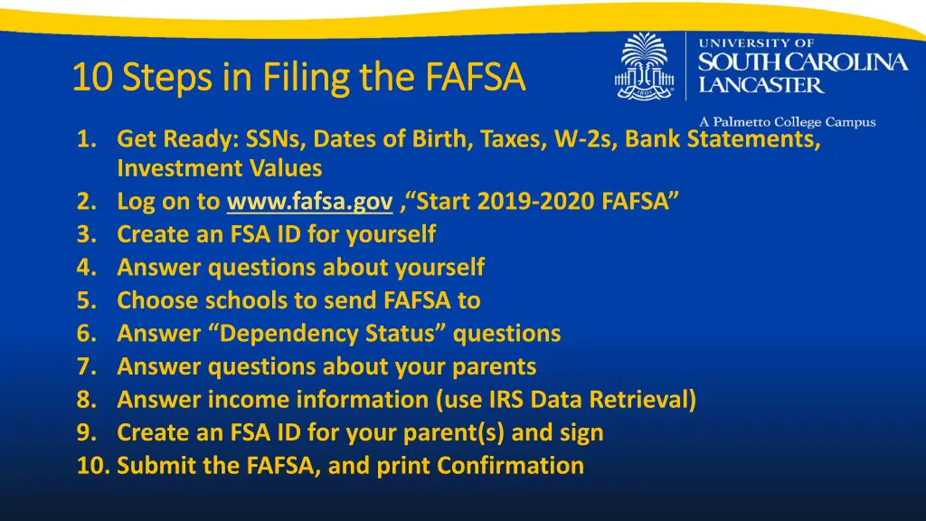 10 steps in filing the fafsa 10 steps in filing