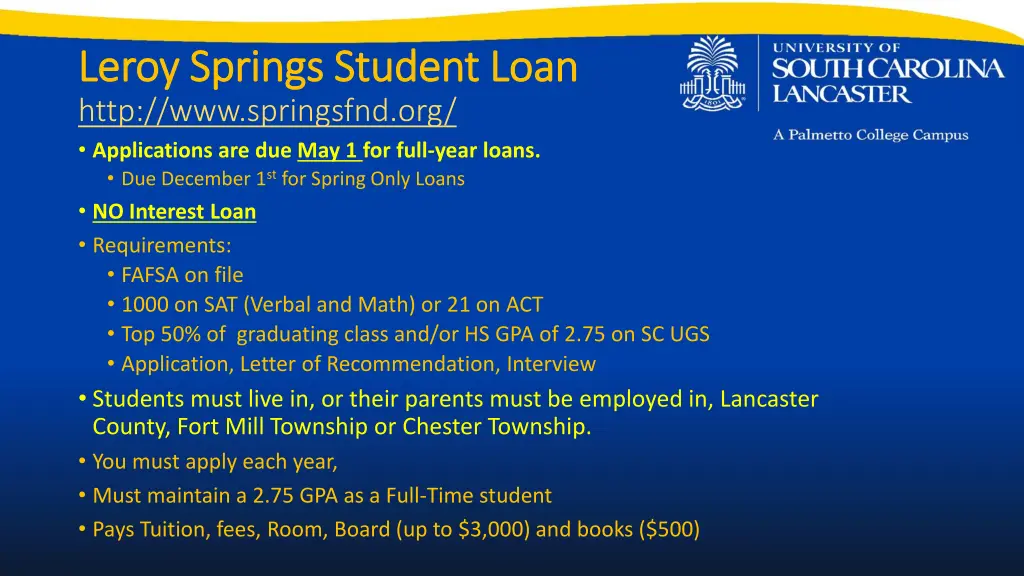 leroy springs student loan leroy springs student