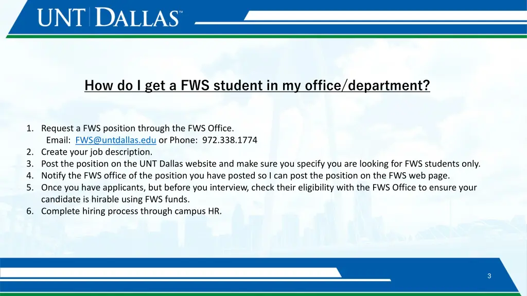 how do i get a fws student in my office department