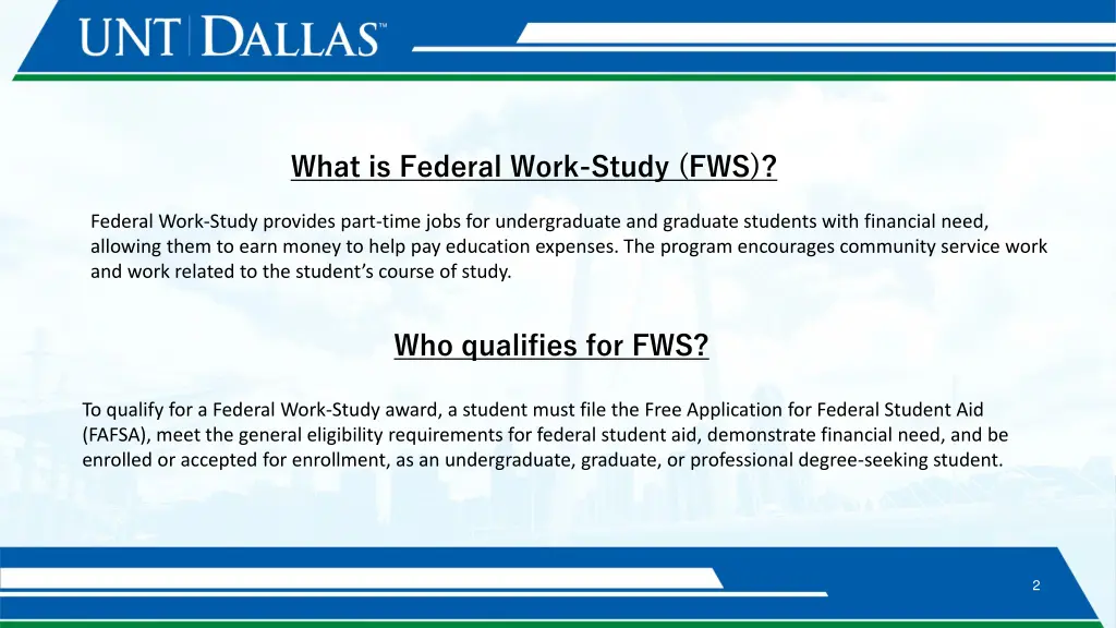 what is federal work study fws