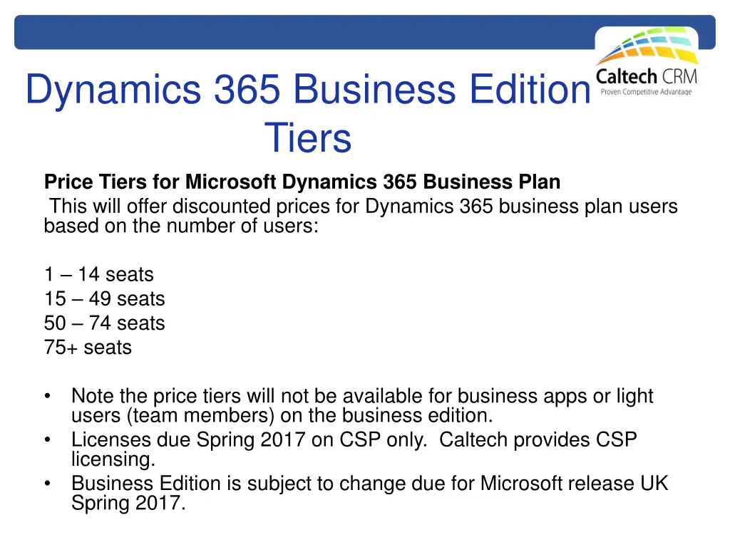 dynamics 365 business edition tiers price tiers