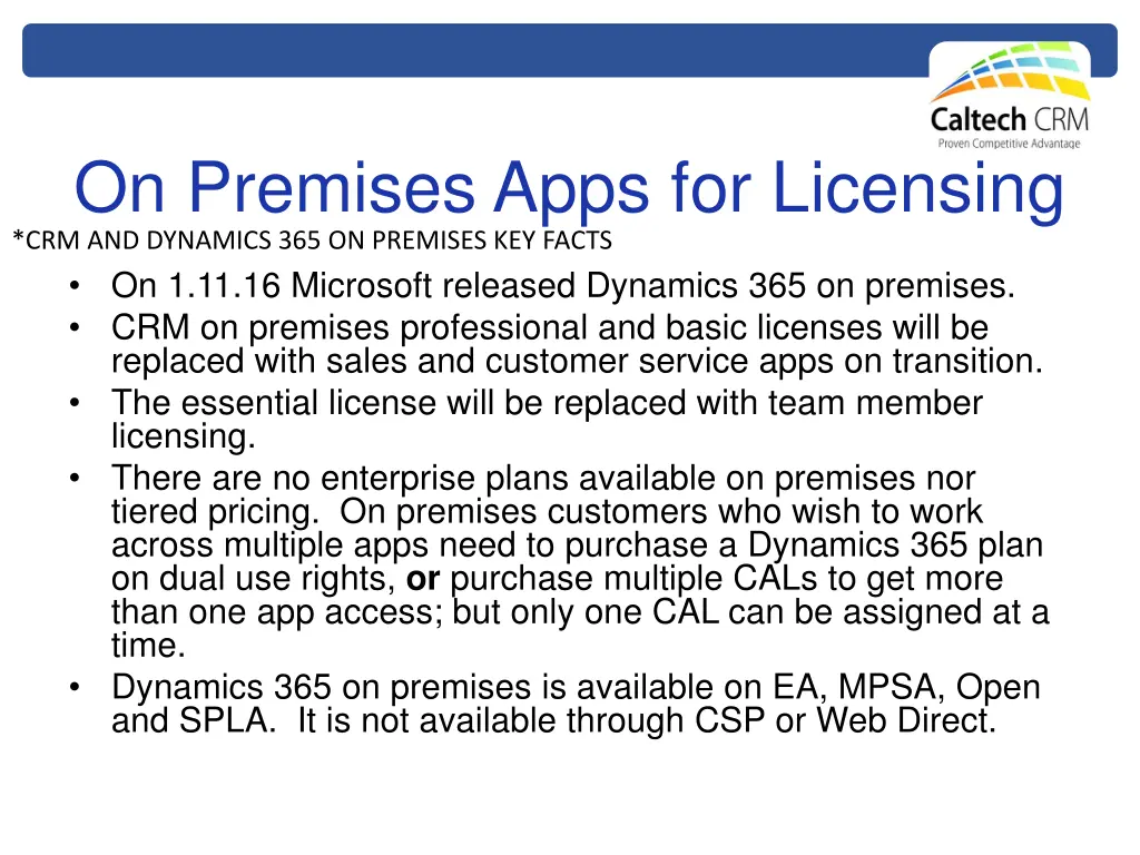 on premises apps for licensing crm and dynamics