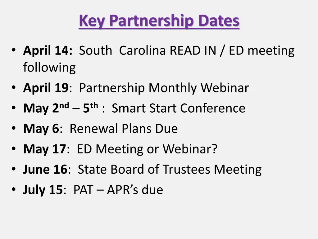 key partnership dates