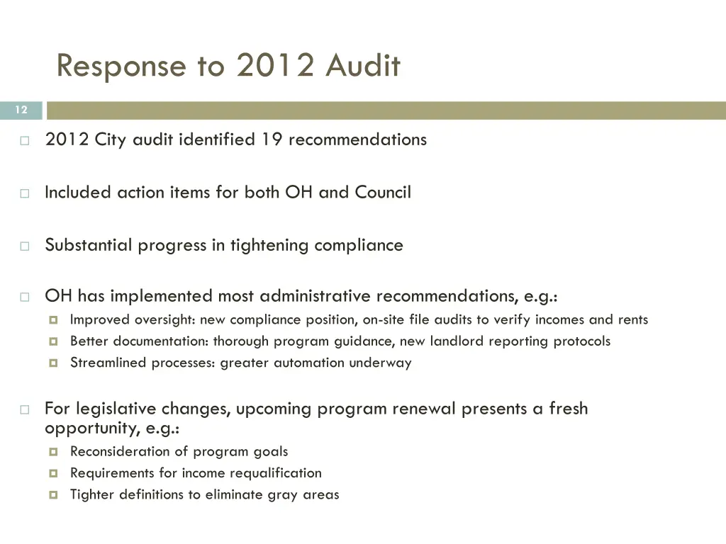 response to 2012 audit