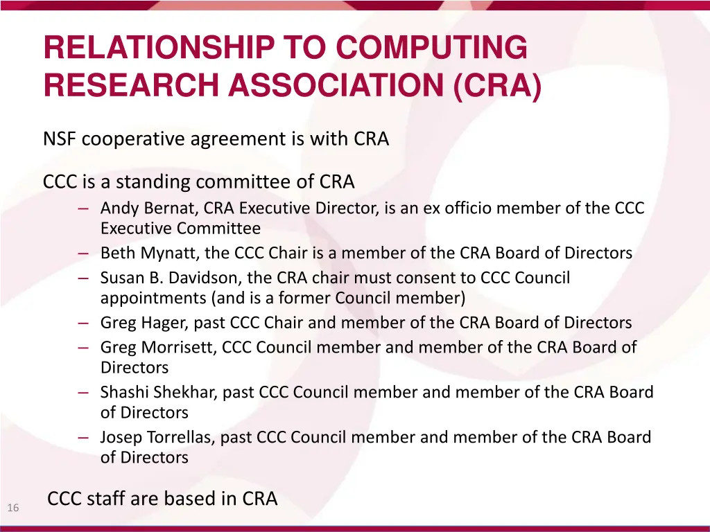 relationship to computing research association cra