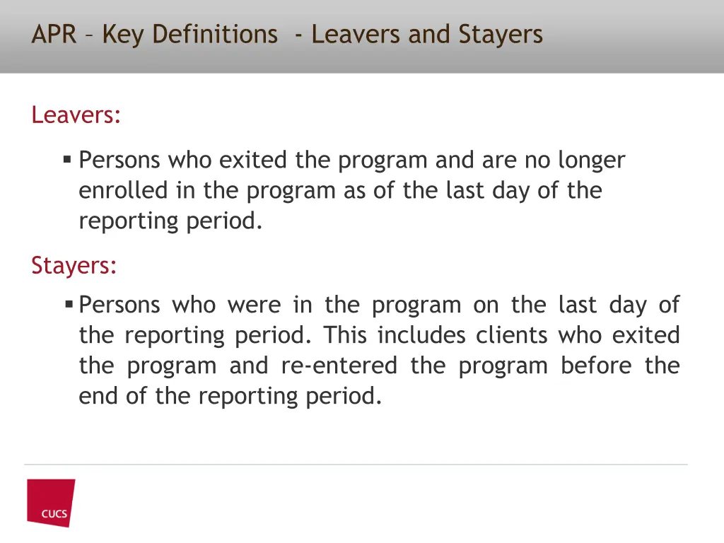 apr key definitions leavers and stayers