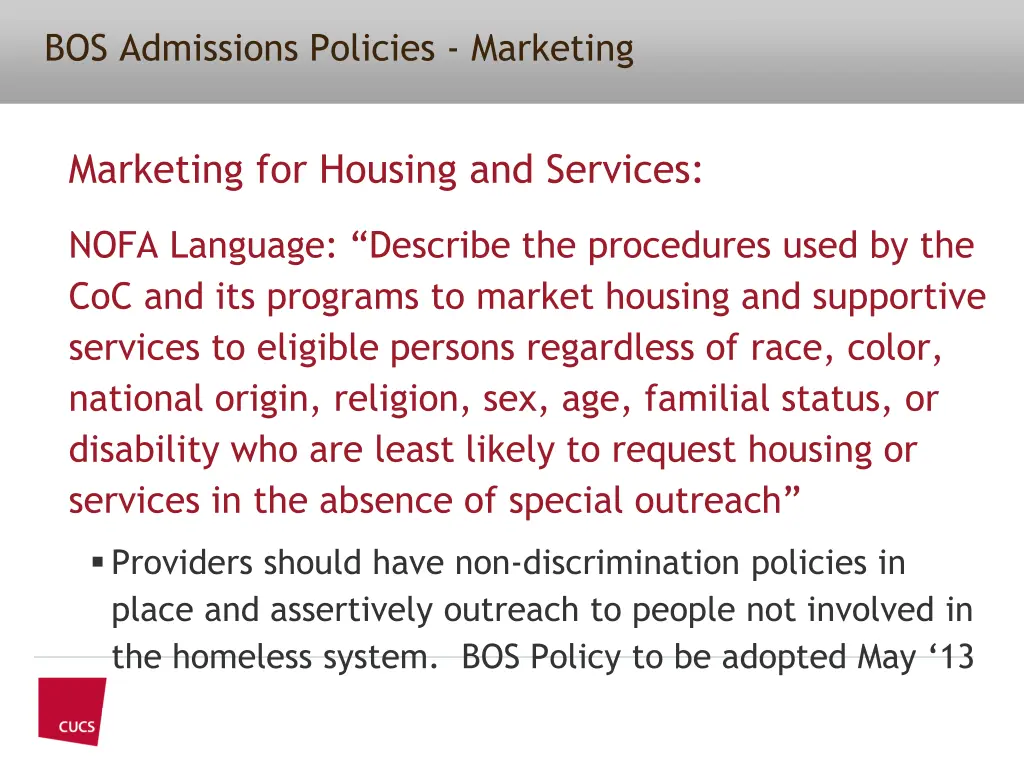 bos admissions policies marketing