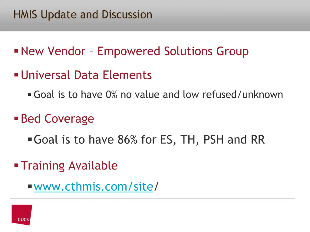 hmis update and discussion