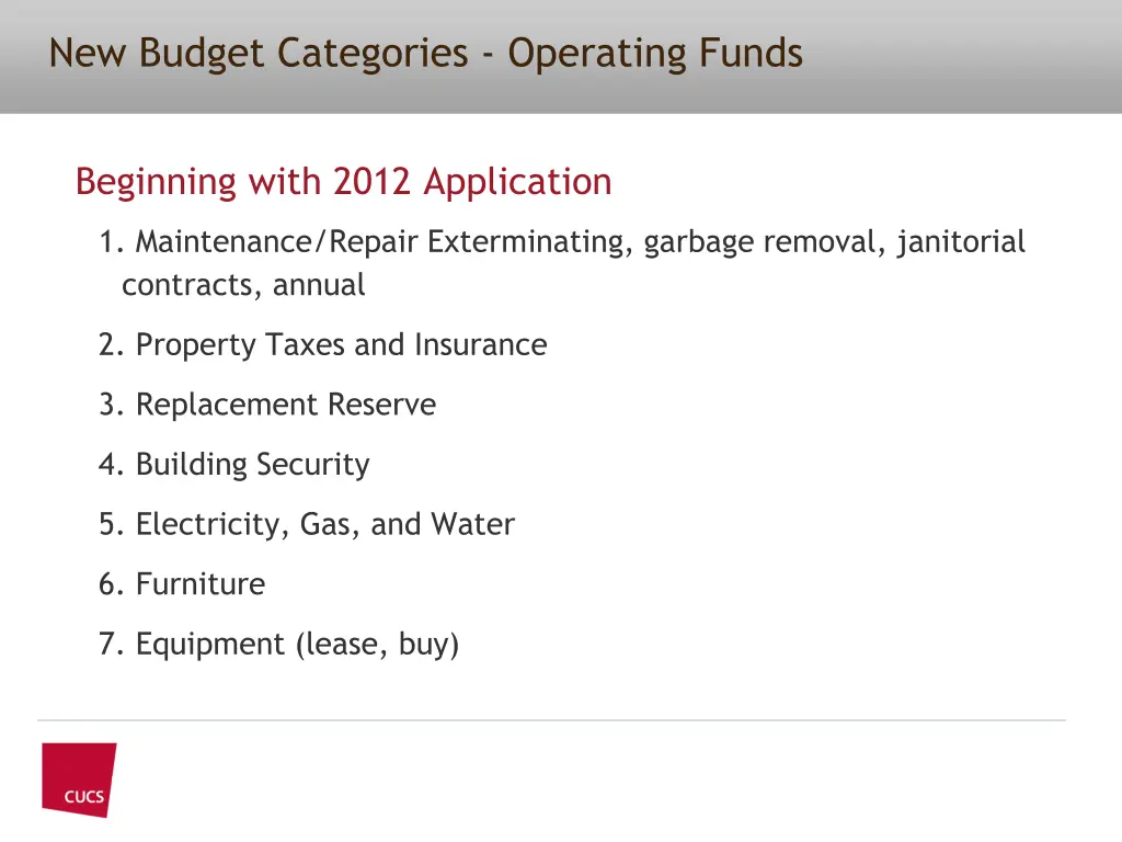 new budget categories operating funds