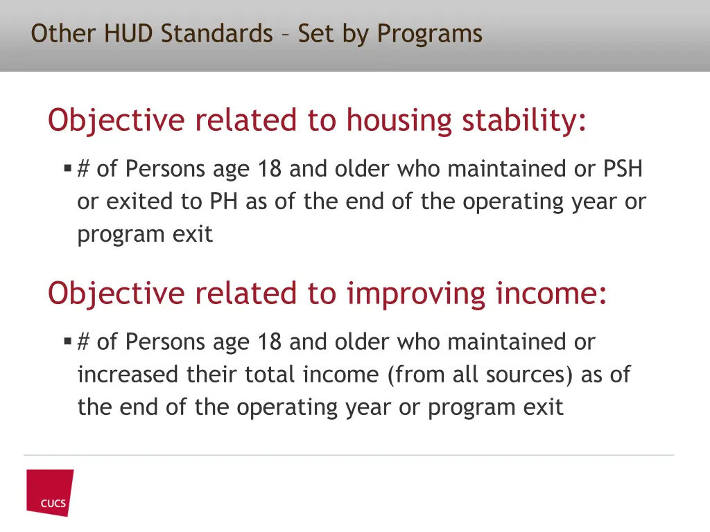 other hud standards set by programs