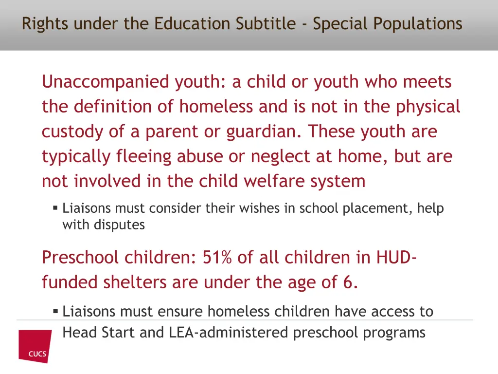 rights under the education subtitle special