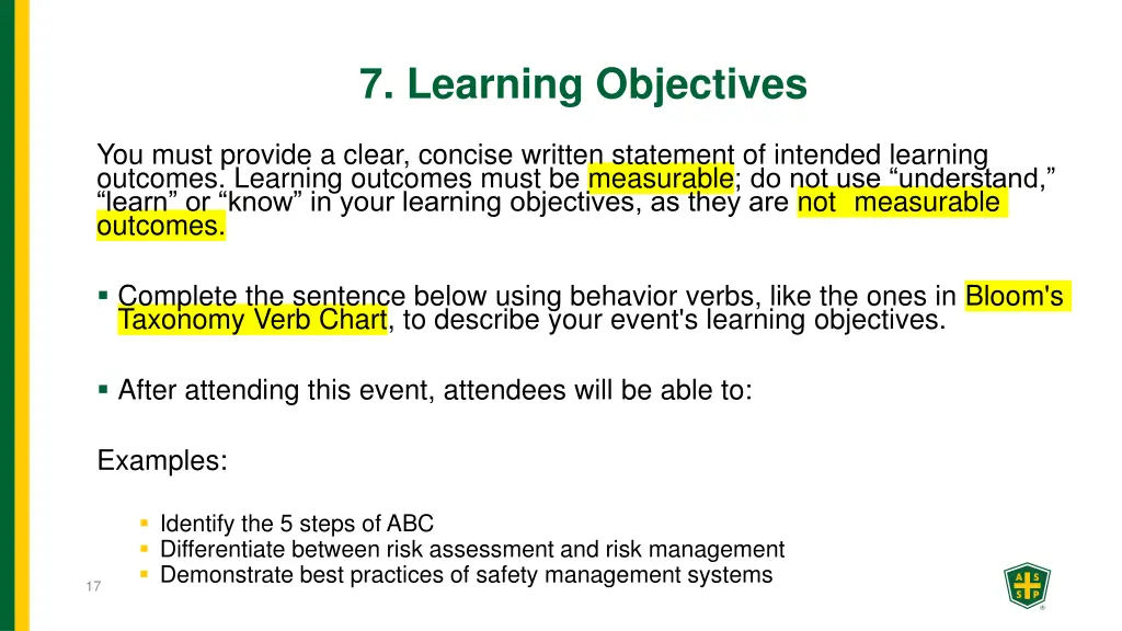 7 learning objectives