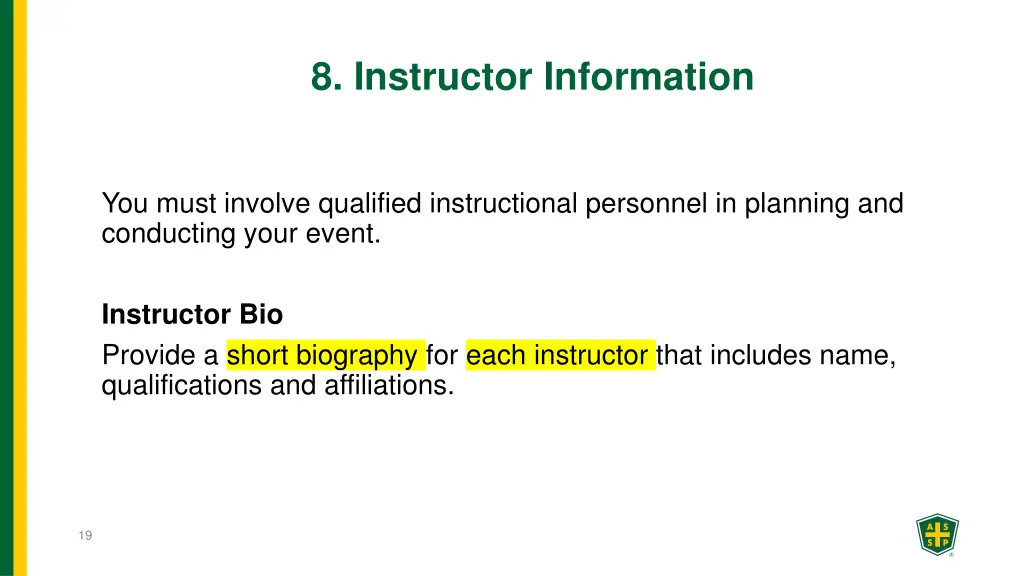 8 instructor information