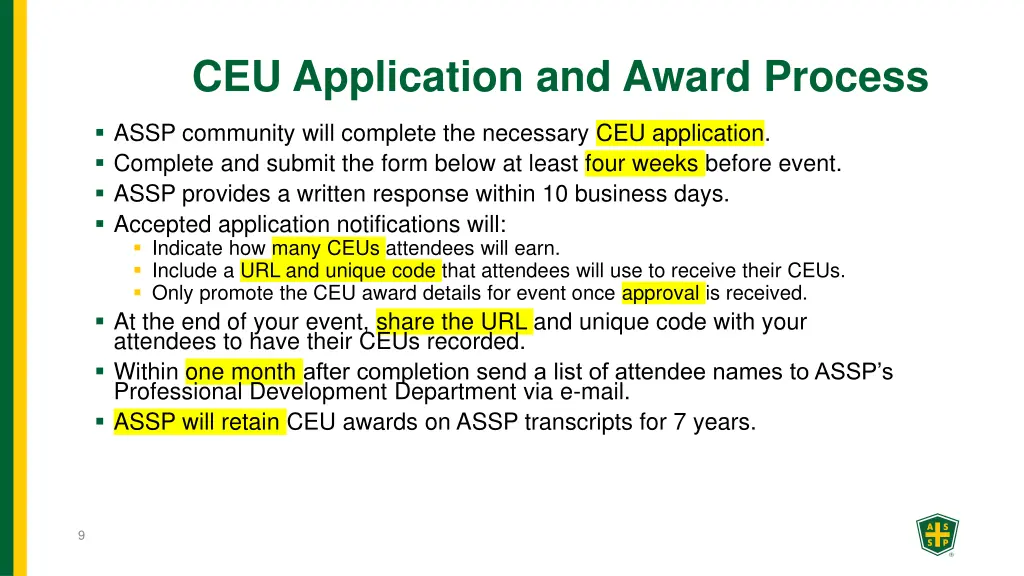 ceu application and award process