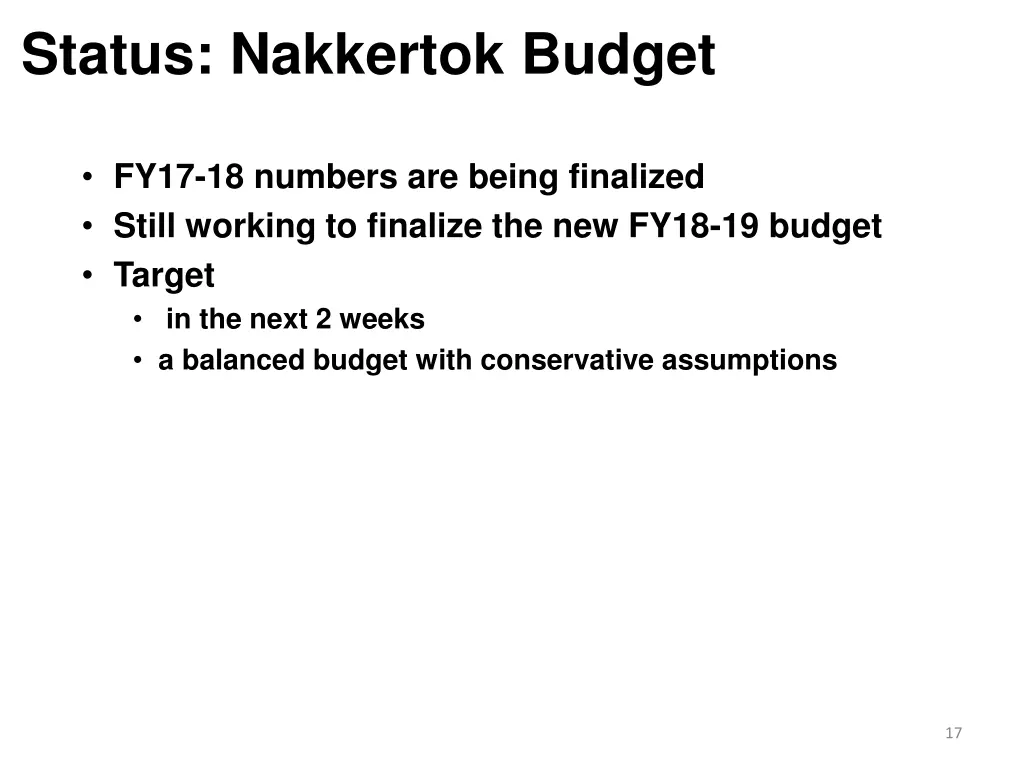 status nakkertok budget