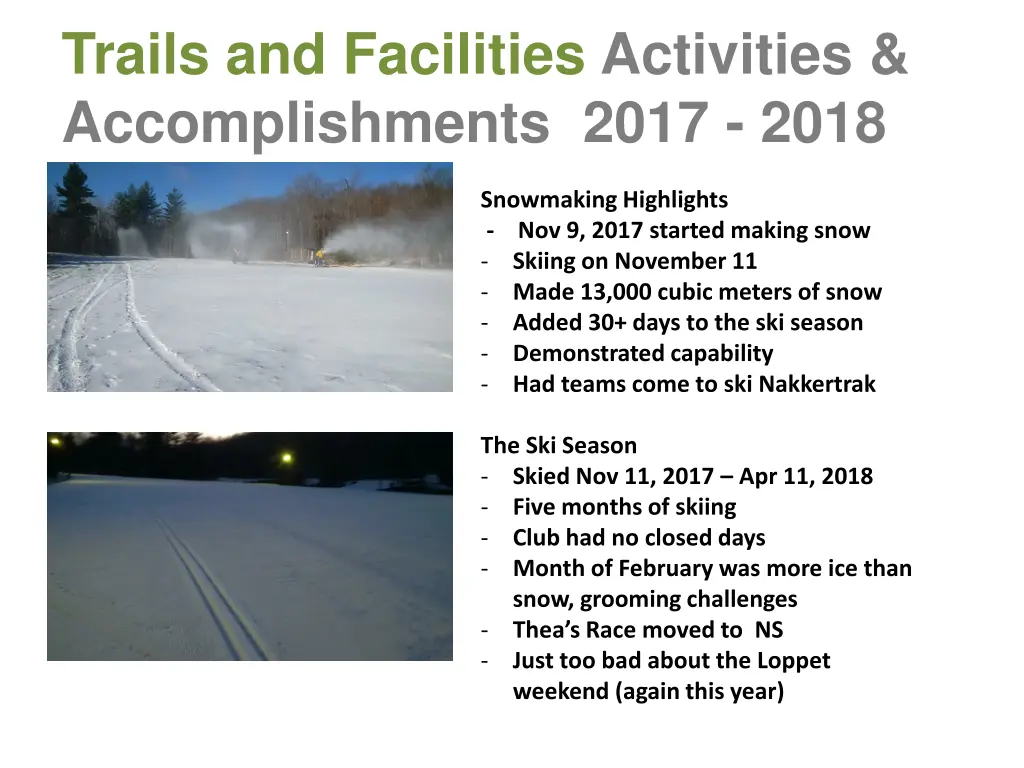 trails and facilities activities accomplishments