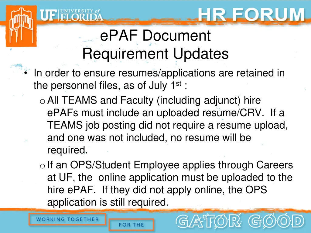 epaf document requirement updates in order