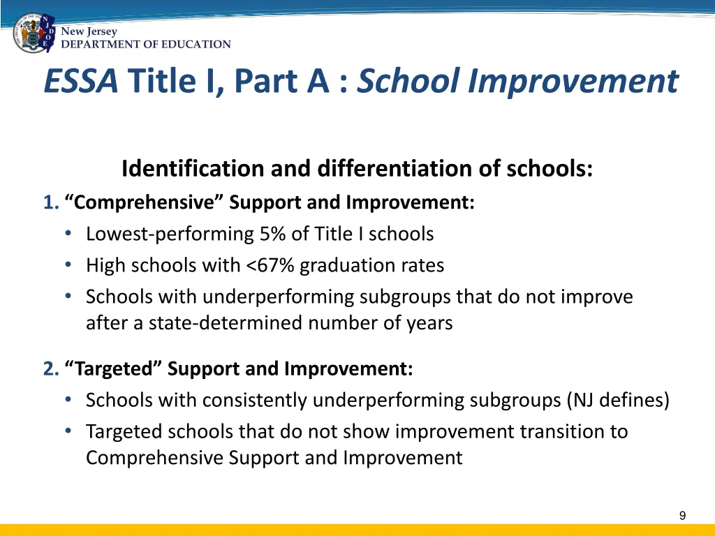 new jersey department of education essa title