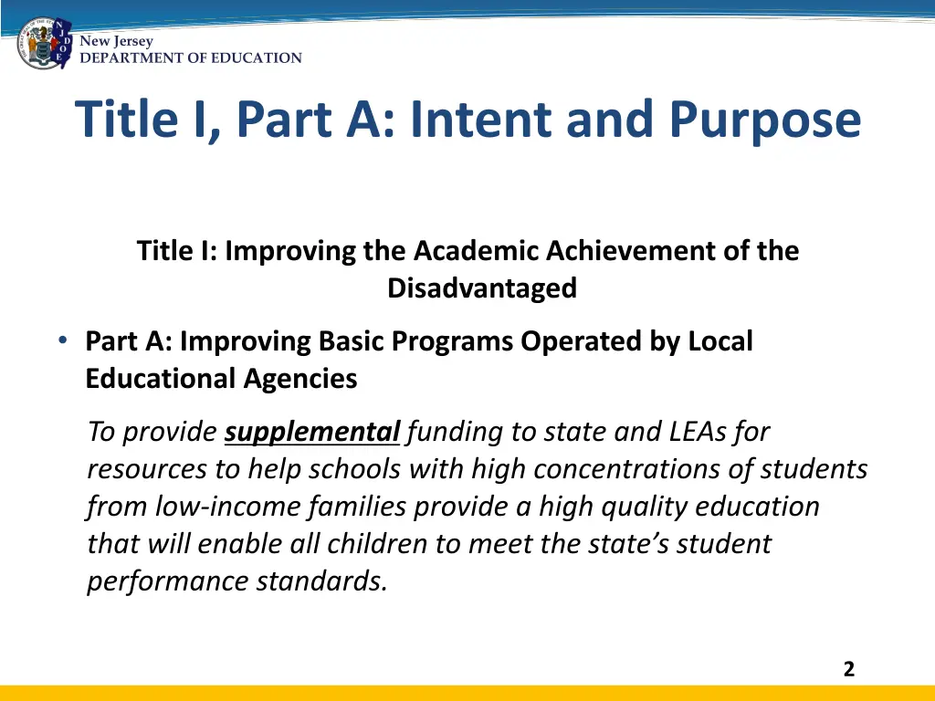 new jersey department of education title i part