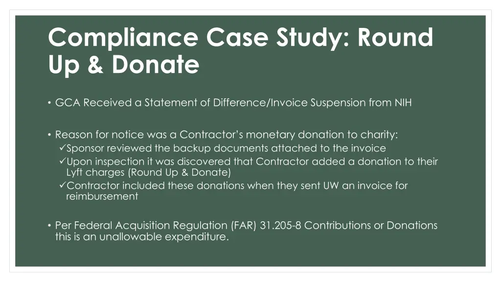 compliance case study round up donate