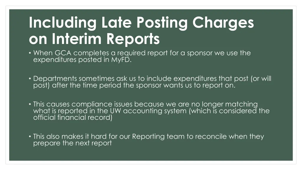 including late posting charges on interim reports