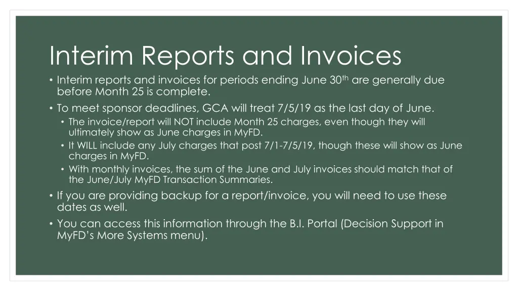 interim reports and invoices interim reports