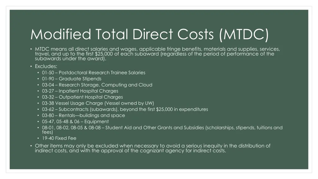 modified total direct costs mtdc