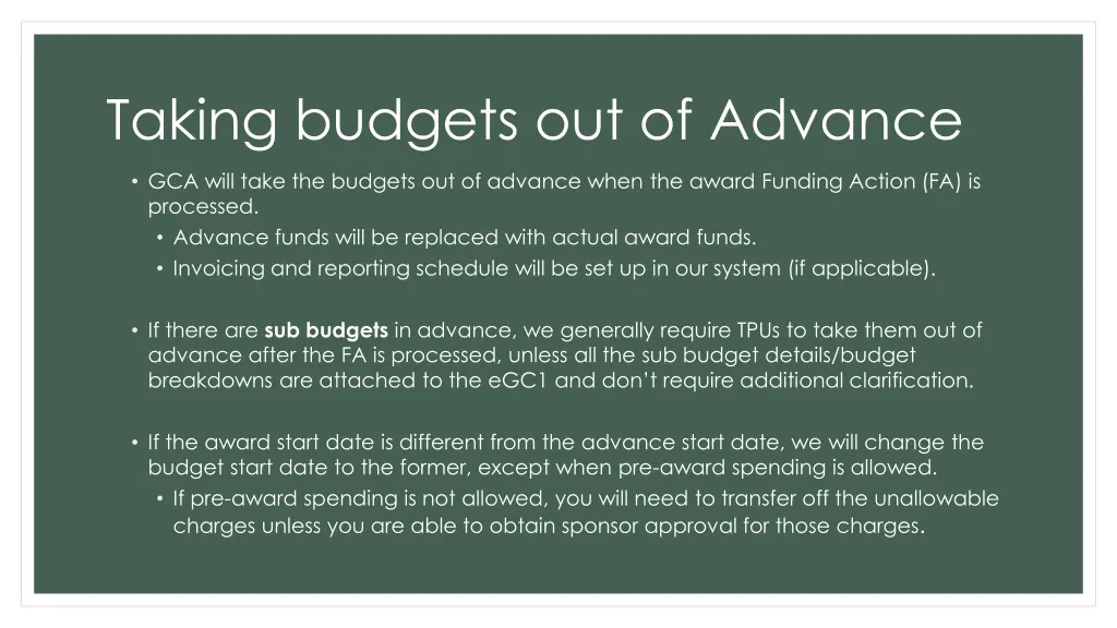 taking budgets out of advance