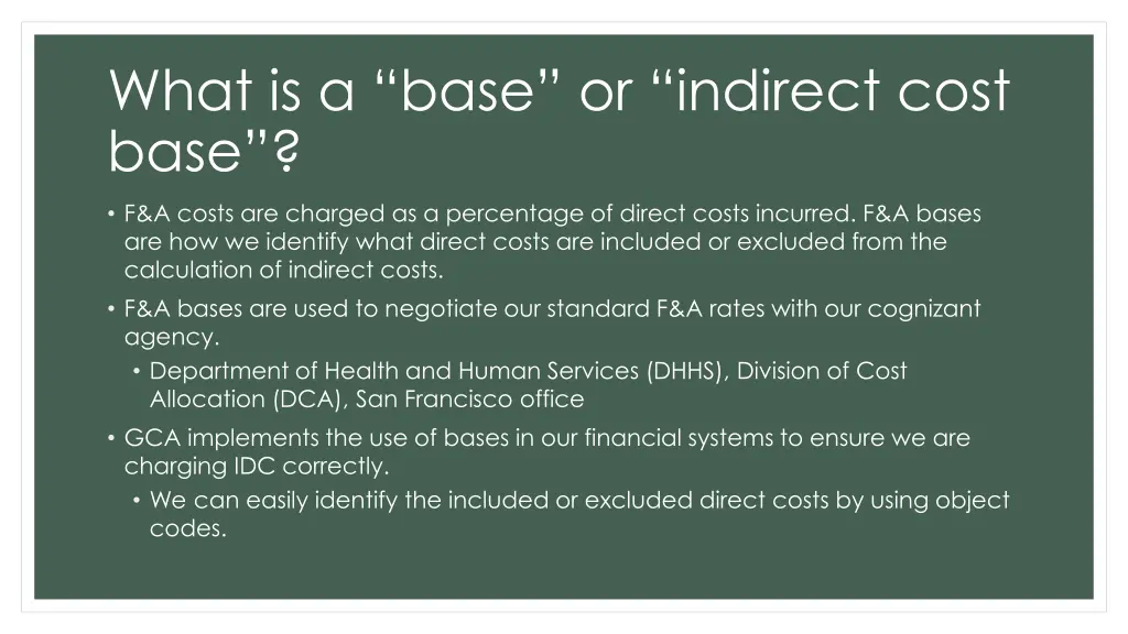 what is a base or indirect cost base