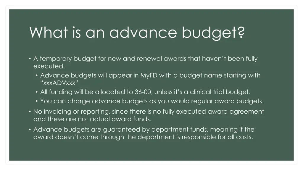 what is an advance budget