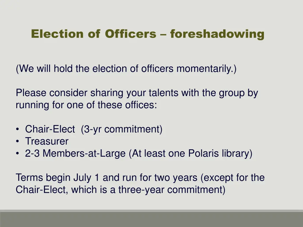 election of officers foreshadowing