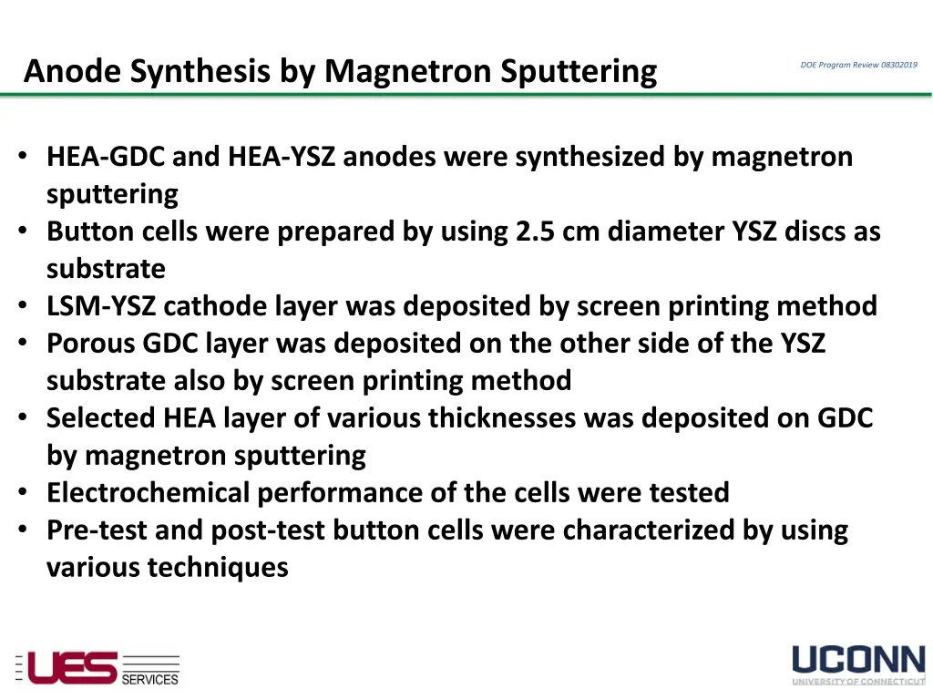 anode synthesis by magnetron sputtering