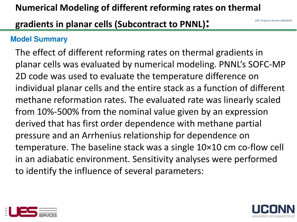 numerical modeling of different reforming rates