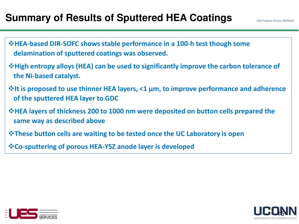 summary of results of sputtered hea coatings