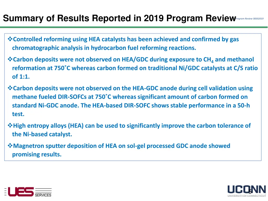 summary of results reported in 2019 program review