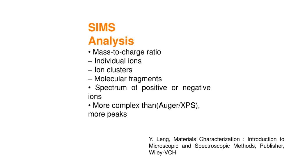 sims analysis mass to charge ratio individual